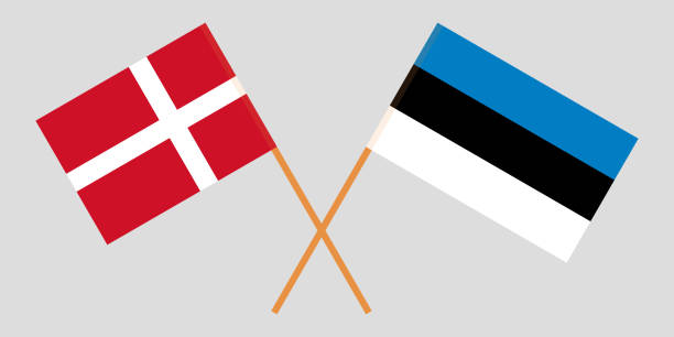 ilustrações, clipart, desenhos animados e ícones de estónia e dinamarca. as bandeiras estonianas e dinamarquesas. proporção oficial. cores corretas. vetor - estonia flag pennant baltic countries