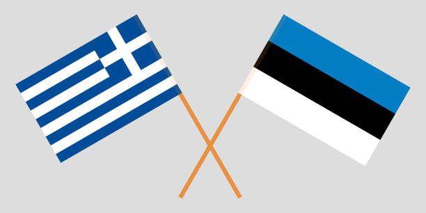 ilustrações, clipart, desenhos animados e ícones de estónia e grécia. as bandeiras estonianas e gregas. proporção oficial. cores corretas. vetor - estonia flag pennant baltic countries
