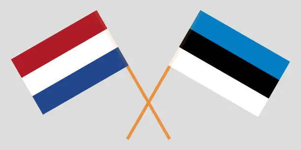 Vector illustration of Netherlands and Estonia. The Netherlandish and Estonian flags. Official colors. Correct proportion. Vector