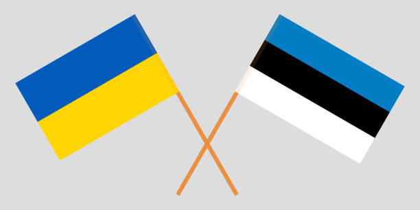 ilustrações, clipart, desenhos animados e ícones de estónia e ucrânia. as bandeiras estónio e ucraniana. proporção oficial. cores corretas. vetor - estonia flag pennant baltic countries