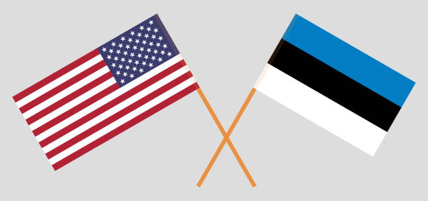 ilustrações, clipart, desenhos animados e ícones de estónia e estados unidos da américa. as bandeiras estoniano e eua. proporção oficial. cores corretas. vetor - estonia flag pennant baltic countries