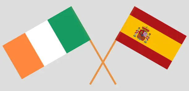 Vector illustration of Spain and Ireland. The Spanish and Irish flags. Official proportion. Correct colors. Vector