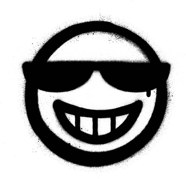 ilustrações de stock, clip art, desenhos animados e ícones de graffiti grin icon with sunglasses sprayed in black over white - spray paint vandalism symbol paint