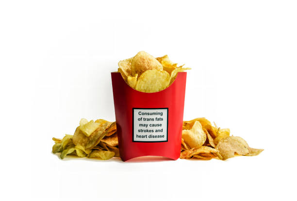 Potato chips package with health warning stock photo