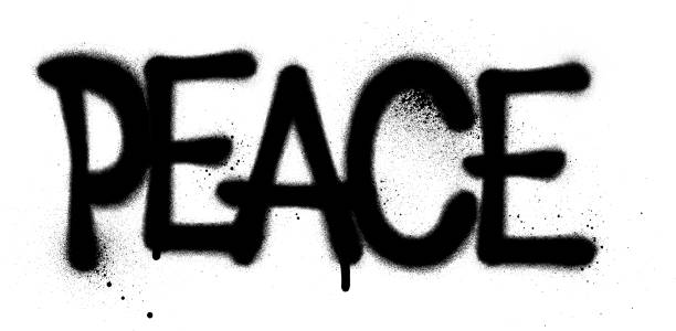 peace sprayed graffiti word in black over white peace sprayed graffiti word in black over white harmoniousness stock illustrations