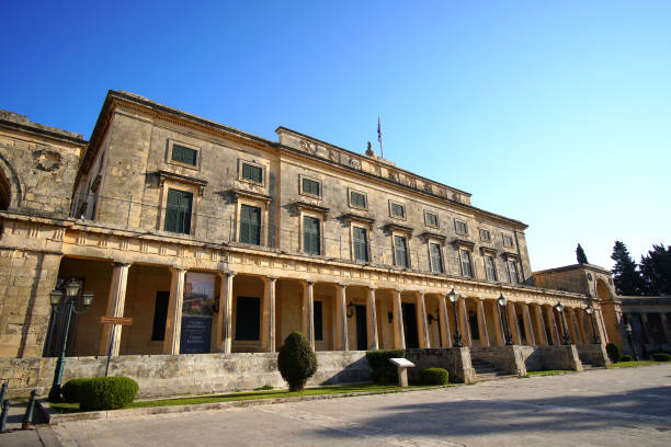 Palace of Saint Michel and Saint George in the Spianada Square Palace of Saint Michel and Saint George made by the English in the Spianada Square corfu holiday palace stock pictures, royalty-free photos & images