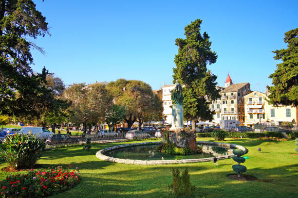 Corfu, Greece, October 18, 2018, Garden of the Palace of Saint Michel and Saint George built in Spianada Square attracts many tourists Corfu, Greece, October 18, 2018, Garden of the Palace of Saint Michel and Saint George built by the English in Spianada Square attracts many tourists corfu holiday palace stock pictures, royalty-free photos & images