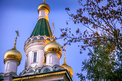 The Assumption Cathedral and the chapel in the Lavra in Sergiev Posad on a summer sunny day