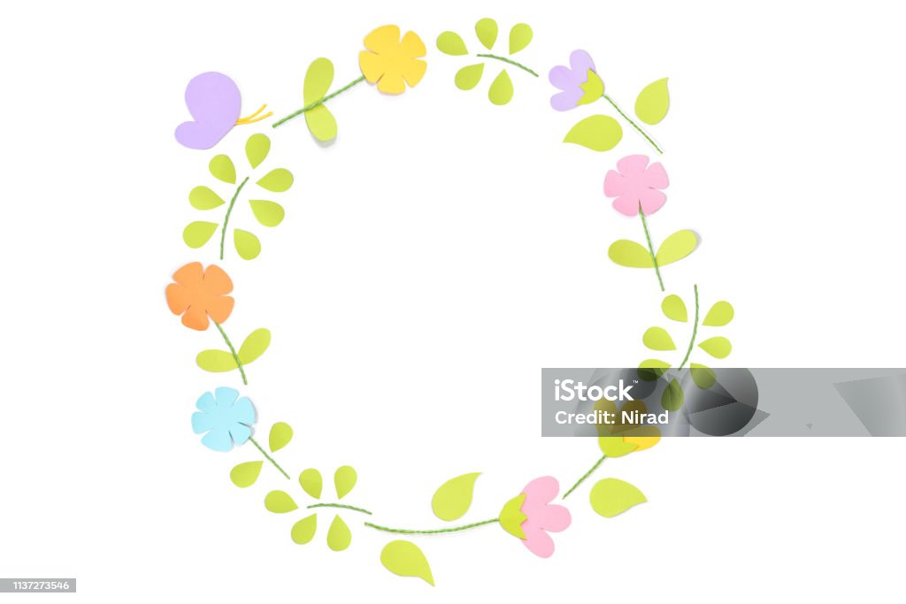 Spring Circle Frame Spring Circle Frame Paper Cut On White Background Stock Photo ...
