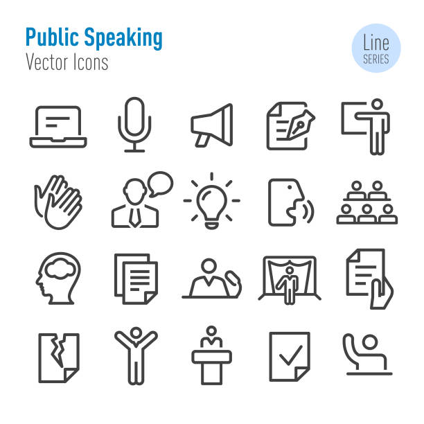 ikony wystąpień publicznych - seria linii wektorowych - public speaker stock illustrations