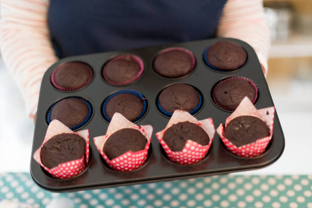 istock Close up of a baking tray with cupcakes 1137279981