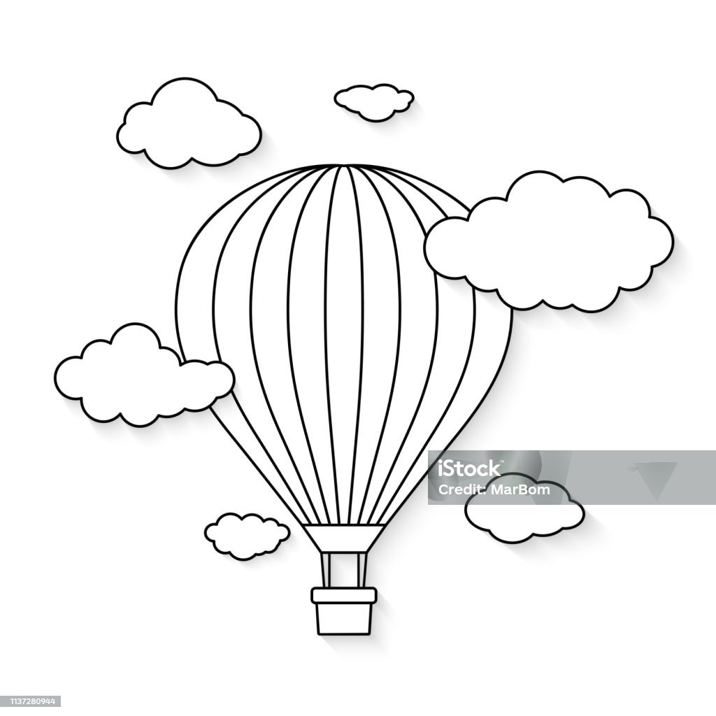 Hot air balloon with clouds for coloring book . Vector illustration Coloring stock vector