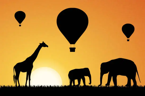 Vector illustration of Hot air ballooning in Africa. Vector illustration