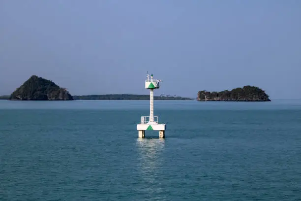White buoy Navigation or lateral Marks floating in the sea,Gulf of Thailand.