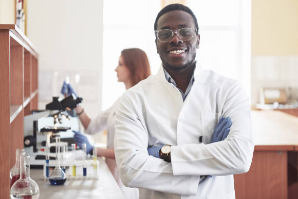 istock Laboratory laboratories conduct experiments in a chemical laboratory in transparent flasks. Output formulas 1137284395