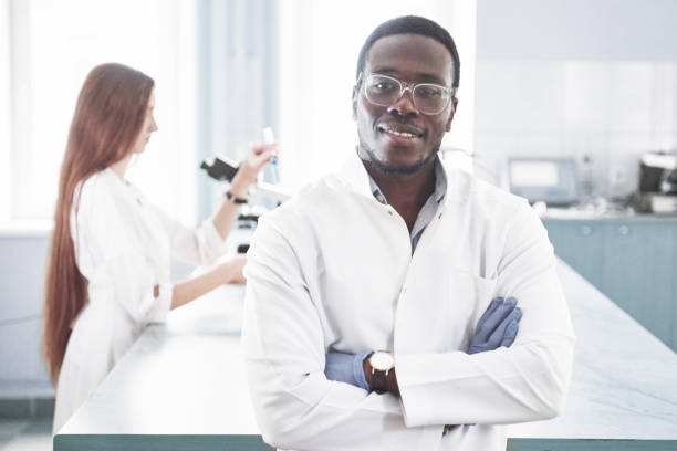 istock Laboratory laboratories conduct experiments in a chemical laboratory in transparent flasks. Output formulas 1137284575