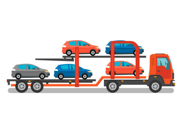 ilustrações, clipart, desenhos animados e ícones de ilustração lisa da cor do serviço de transporte do carro - truck semi truck pick up truck car transporter