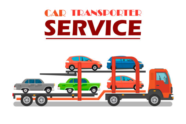 ilustrações, clipart, desenhos animados e ícones de molde liso da bandeira do serviço de transporte do carro - truck semi truck pick up truck car transporter