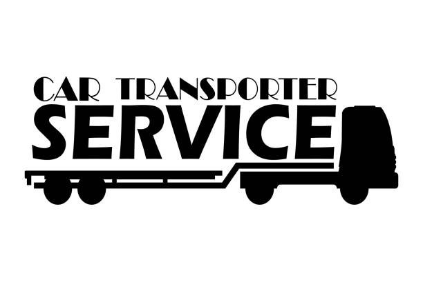 transporter samochodowy minimalistyczny logotyp - truck semi truck pick up truck car transporter stock illustrations