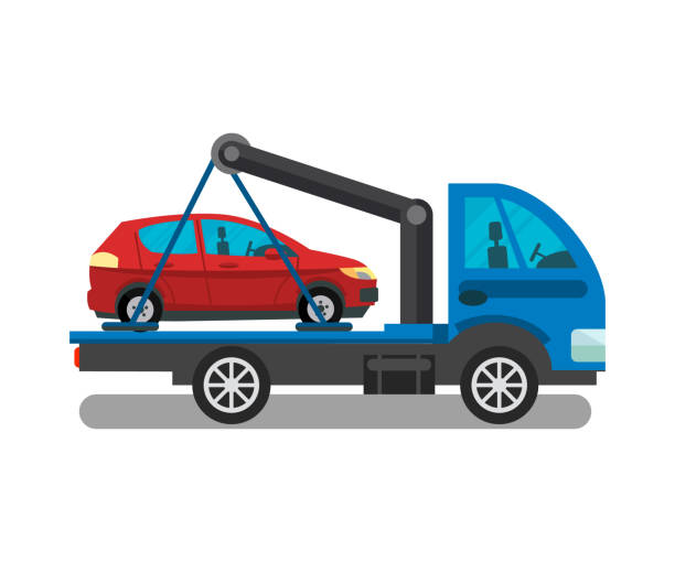 ilustrações de stock, clip art, desenhos animados e ícones de cargo transportation service flat illustration - tow truck heavy truck delivering