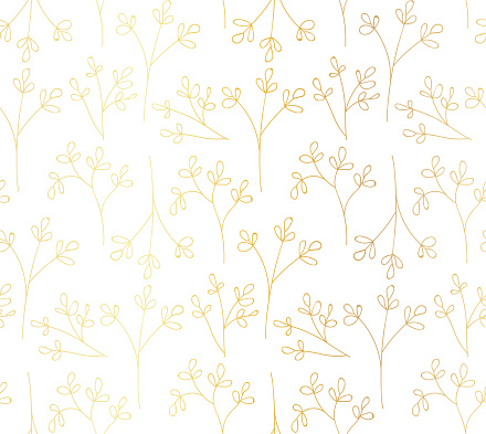 Gold Color Spring Shape Golden Texture Seamless Vector Summer Spring Gold Branches Pattern ...