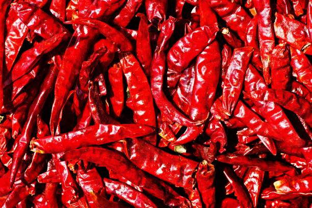 istock Closed up dried red chili - Bangkok fresh market. 1137286021