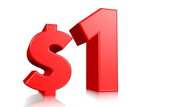 istock 1$ price symbol. red text 3d  render. on white background 1137286541