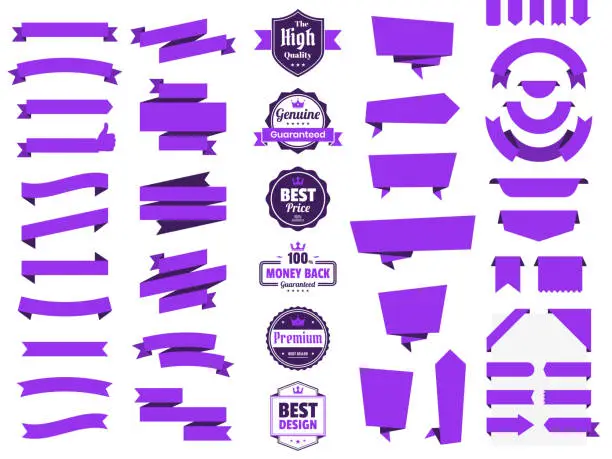 Vector illustration of Set of Purple Ribbons, Banners, badges, Labels - Design Elements on white background