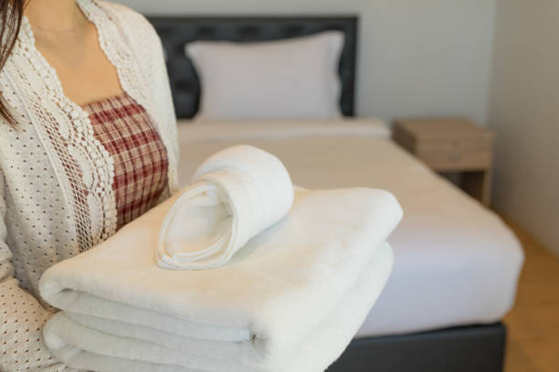 istock Soft towels on bedroom. 1137287298