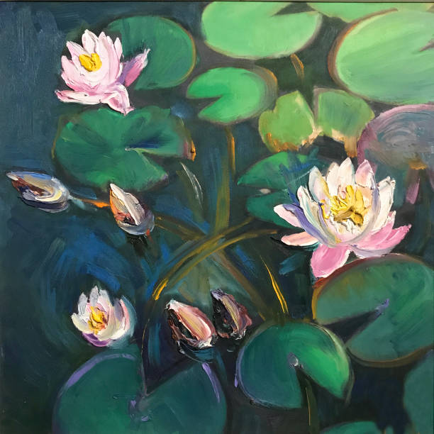 istock Water lilies bloomed on round petals art painting 1137288106