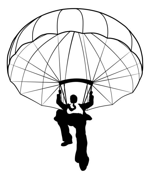 ilustrações de stock, clip art, desenhos animados e ícones de parachute businessman silhouette - parachute parachuting skydiving silhouette