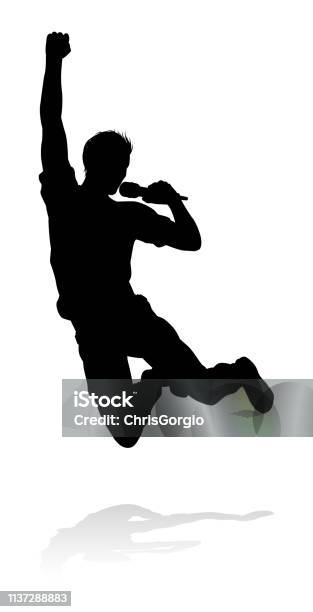Singer Pop Country Or Rock Star Silhouette Stock Illustration - Download Image Now - Artist, Cut Out, In Silhouette