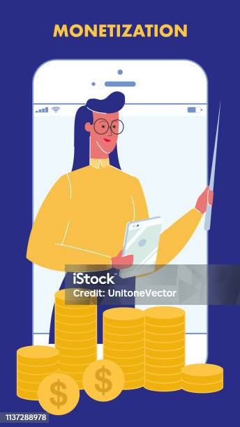 Monetization Stamp Monetization Flat Vector Flyer Template With Text Stock Illustration ...