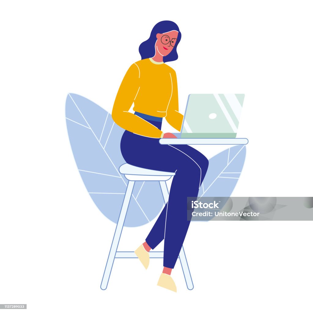 Woman With Laptop Cartoon Vector Illustration Stock Illustration - Download  Image Now - Computer, Women, Eyeglasses - iStock