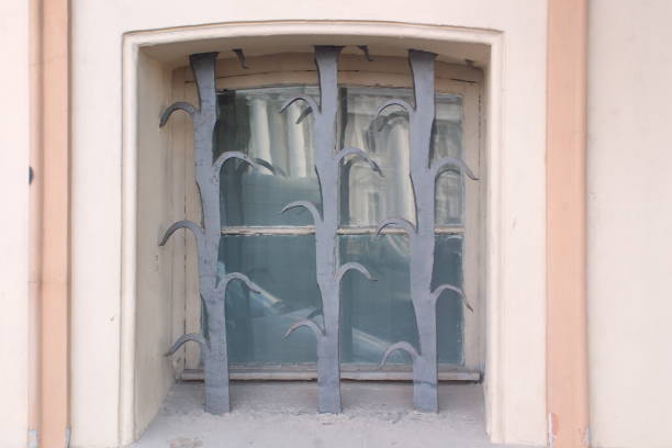 A window in an old building with original protection