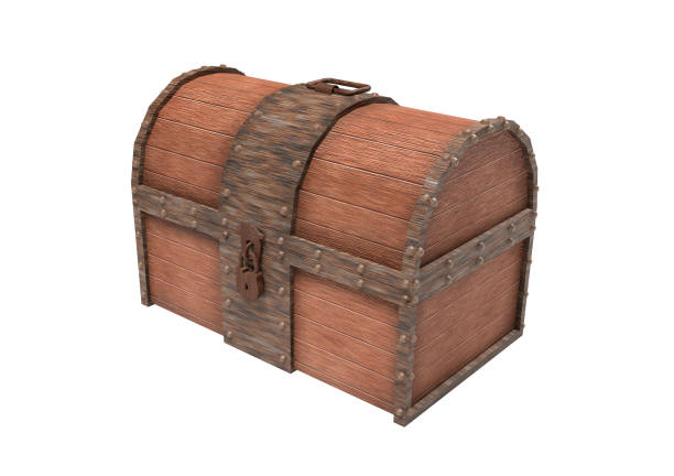 istock Old vintage wooden trunk with rusted metal elements. 3d rendering illustration isolated 1137293872