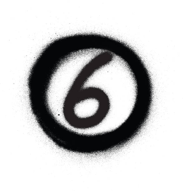 Graffiti Number Six 6 In Circle Sprayed In Black Over White Stock
