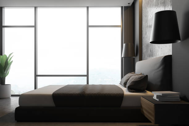 istock Side view of gray and stone bedroom 1137296961