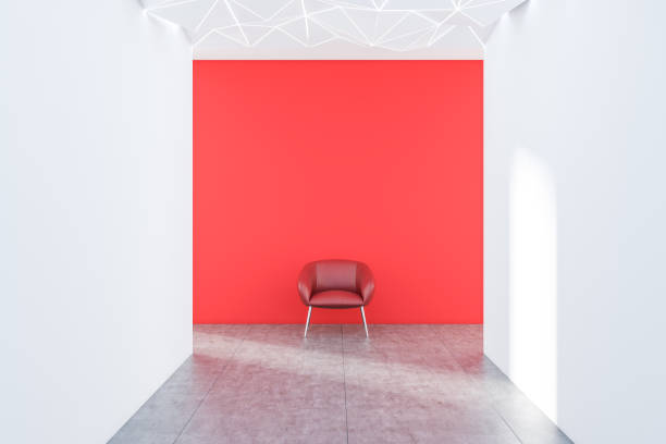 istock Empty white and red room with armchair 1137297178