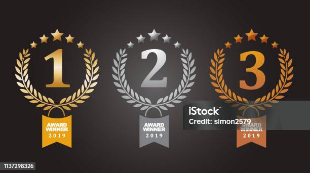Gold Silver And Bronze Winner Award Medals Stock Illustration - Download Image Now - Number 1, Award, First Place