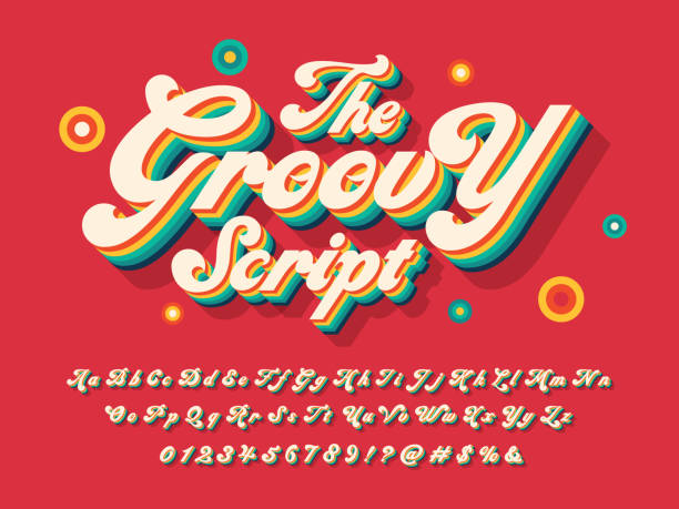 ilustraciones, imágenes clip art, dibujos animados e iconos de stock de groovy font - guay
