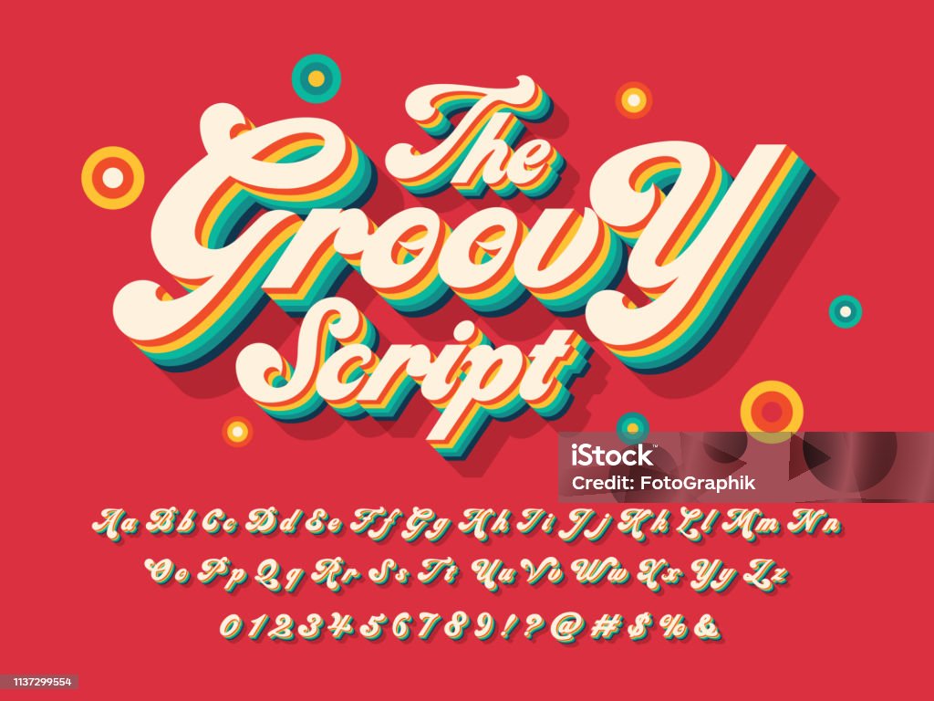 groovy font A groovy hippie style alphabet design Typescript stock vector