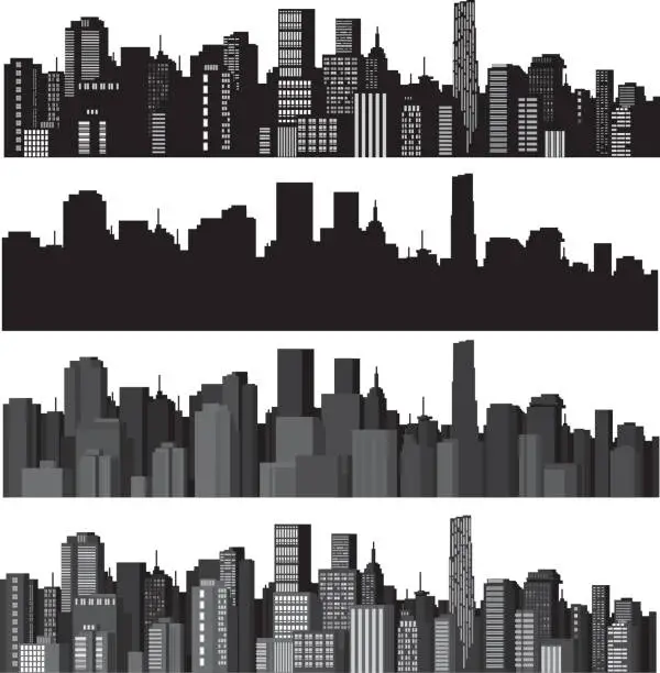 Vector illustration of Set of vector illustrations of city silhouettes