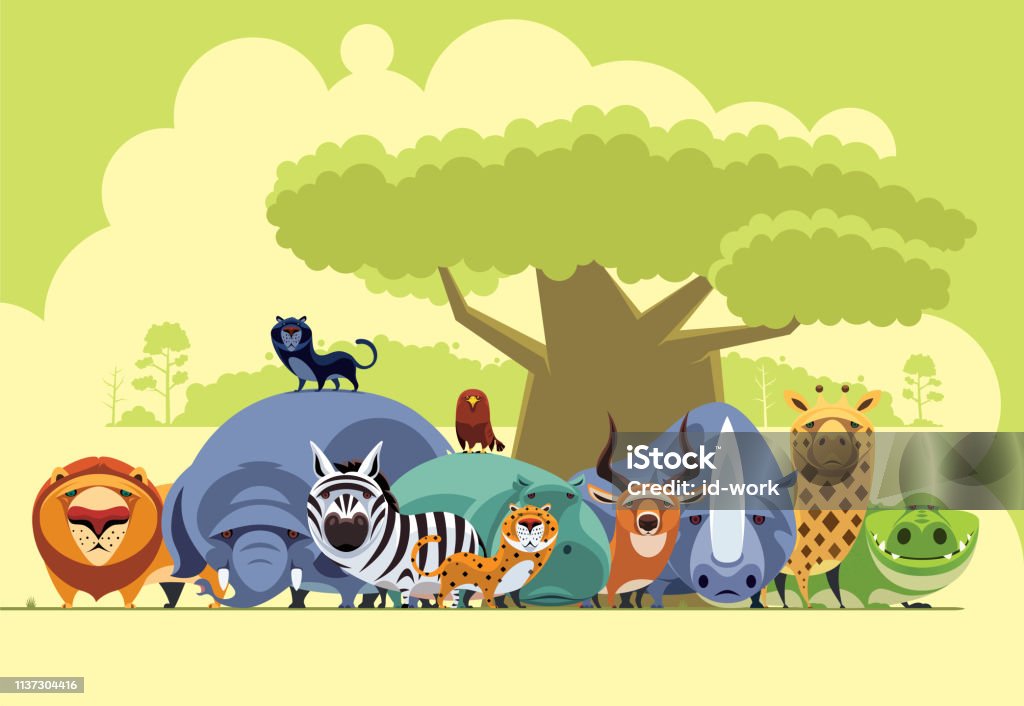 group of safari animals gathering vector illustration of group of safari animals gathering Animal Themes stock vector