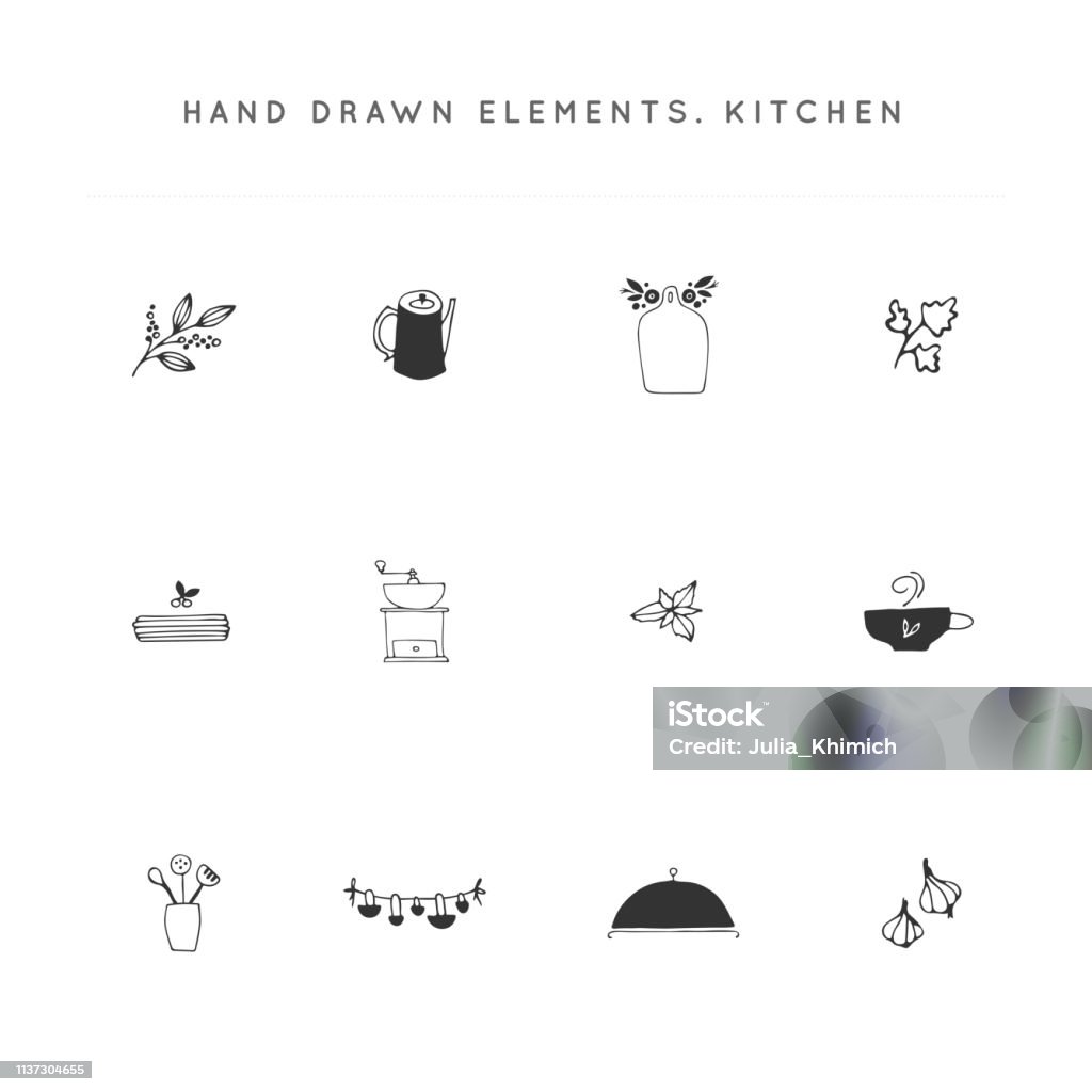 Cooking Label Drawing Vector Kitchen Label Elements Set Hand Drawn Collection Stock ...