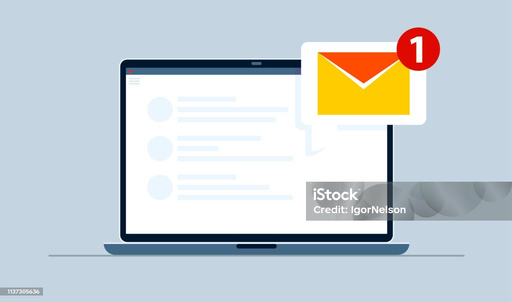 Notification Email Vector One Notification Email On Notebook Flat Style Email Marketing Vector ...