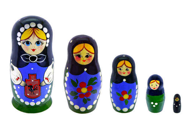 brinque a lembrança cinco bonecas bonitas do assentamento do russo - russian nesting doll skill doll russia - fotografias e filmes do acervo