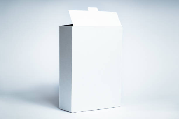 White generic box, studio shot Blank carton food package, front view on white background breakfast cereal photos stock pictures, royalty-free photos & images