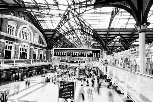 London, United Kingdom - August 24th 2013:  people in Liverpool Street Railroad Station, London.