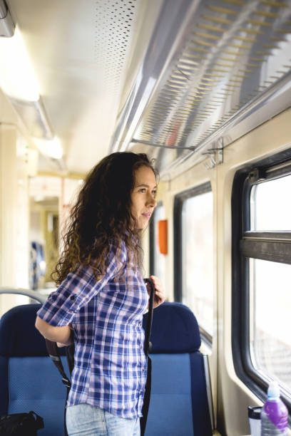 istock Young woman in train 1137313392